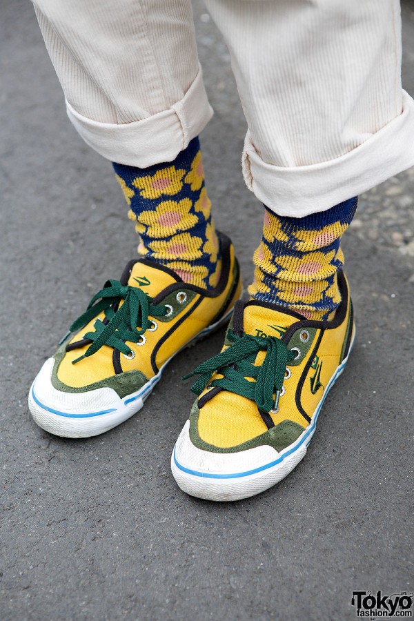 Floral Socks & Yellow Sneakers