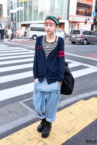Denim Overalls & Cardigan in Harajuku