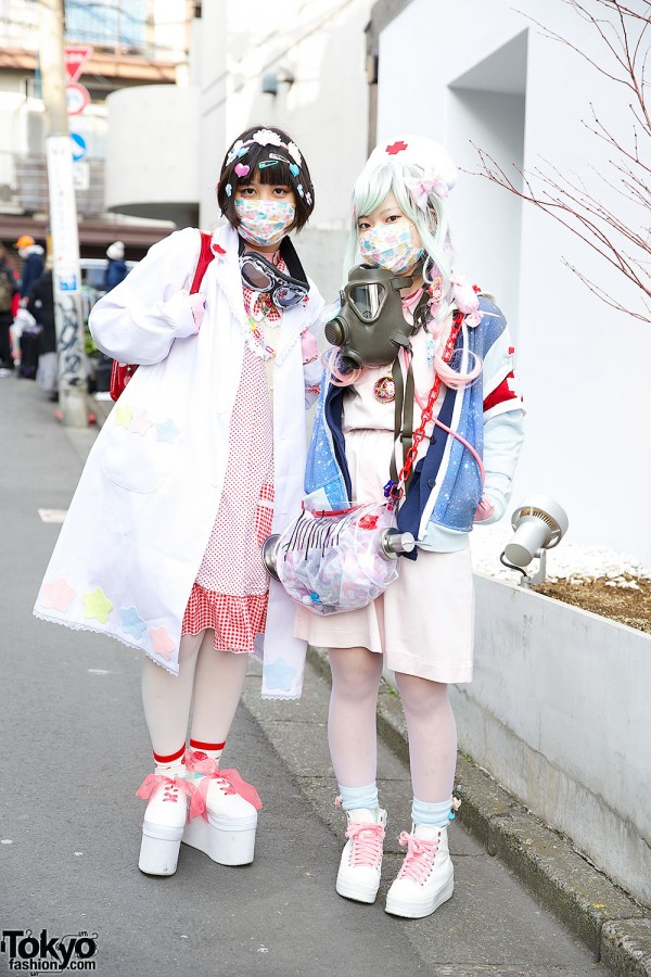 Harajuku Nurses w/ Decora Hair Pins, Gas Mask & Randoseru