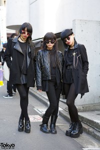 Three Harajuku Girls in Black