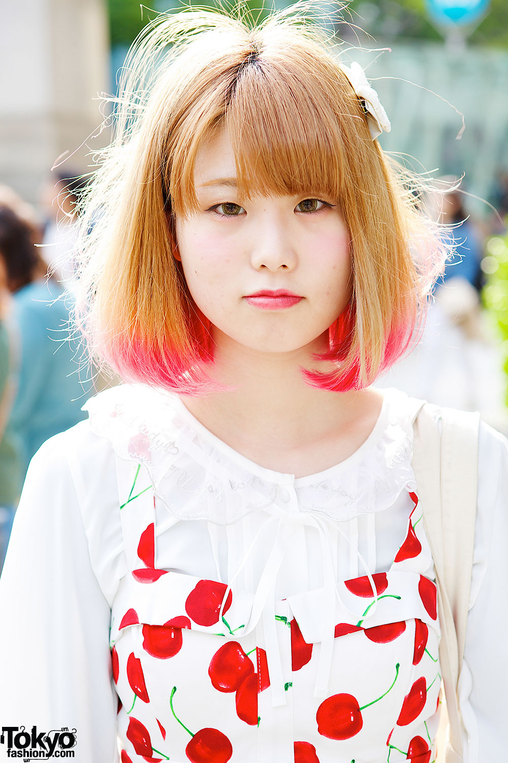 Pink Hair Tips, Spinns Cherry Print Dress & Nadia Harajuku 