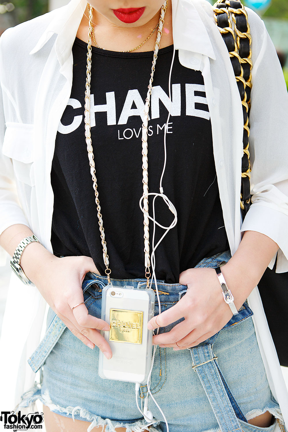 Chanel Loves Me” T-Shirt, Sheer Top & Cutout Platforms in Harajuku 