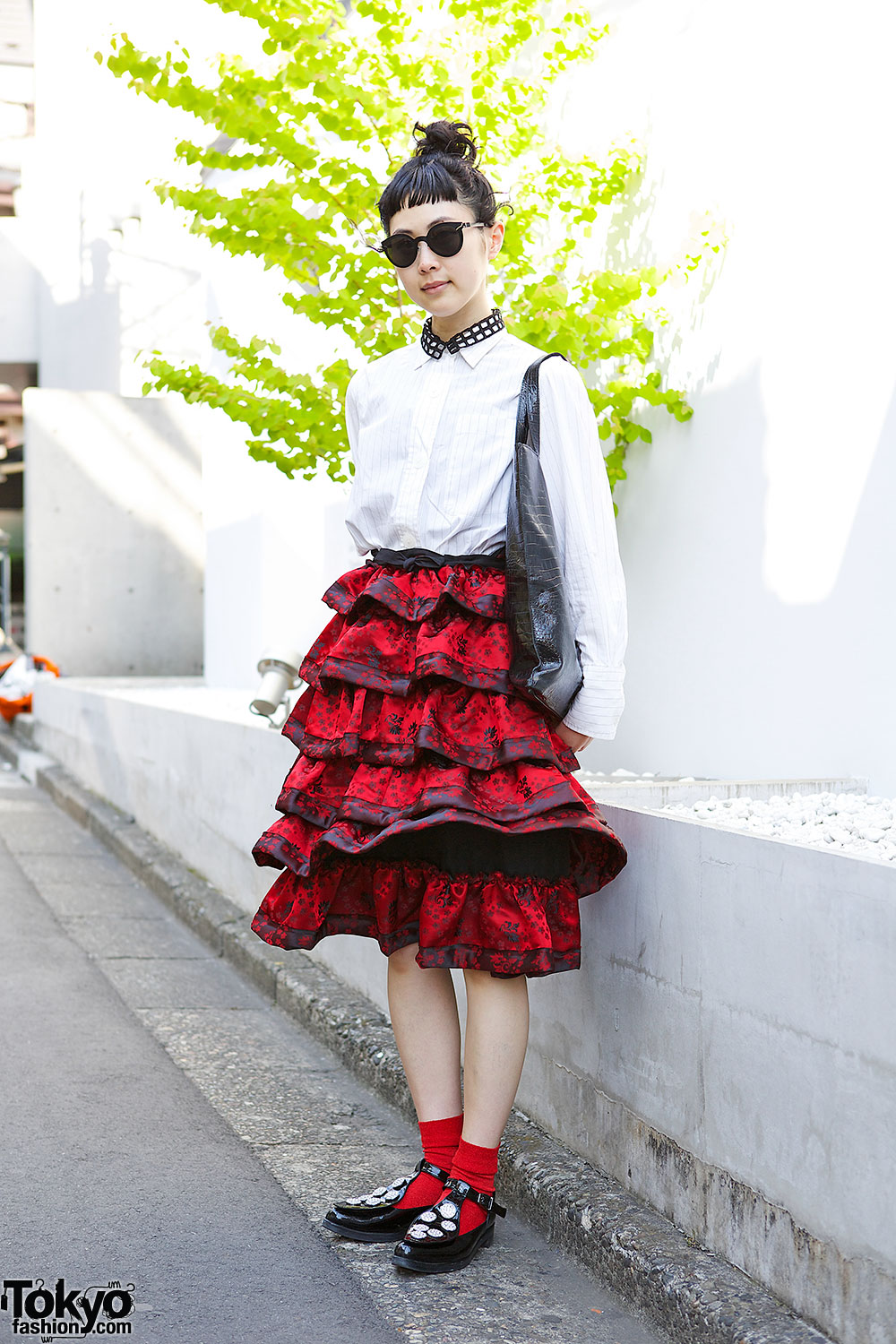 Tricot Comme des Garcons Ruffle Skirt, Unbilical Flats & Mykita