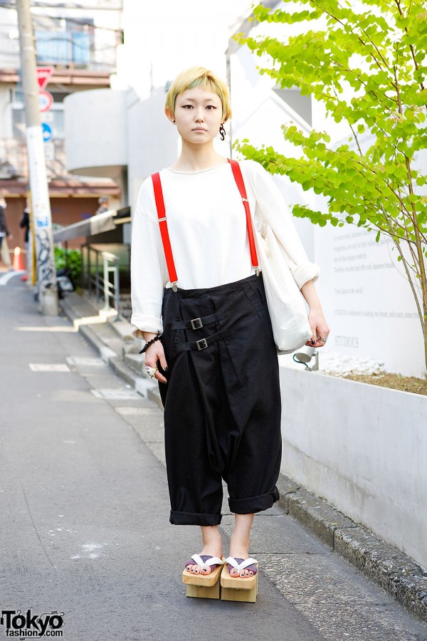 Short Bangs Hairstyle, Geta Sandals & Suspenders in Harajuku