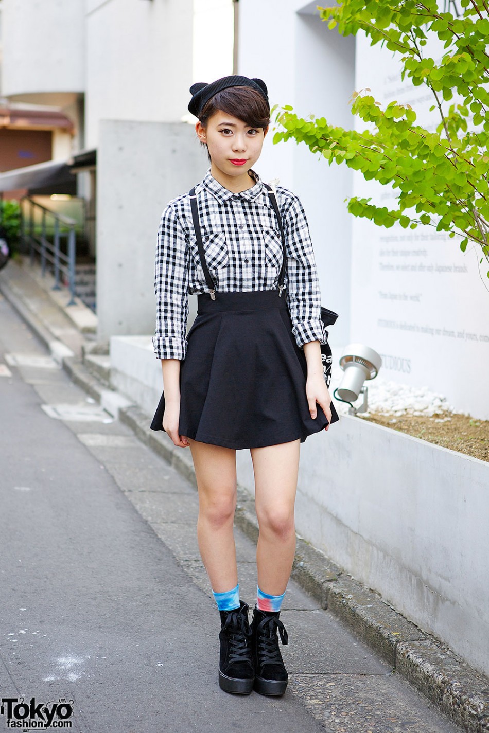 Cat Ears Beanie w/ Vanquish Top, Suspender Skirt & Booties in Harajuku ...