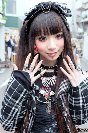 Plaid h.NAOTO Fashion, Striped Socks, Studded Heels & Piercings in ...