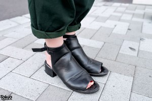 Black Leather Open Toe Heels