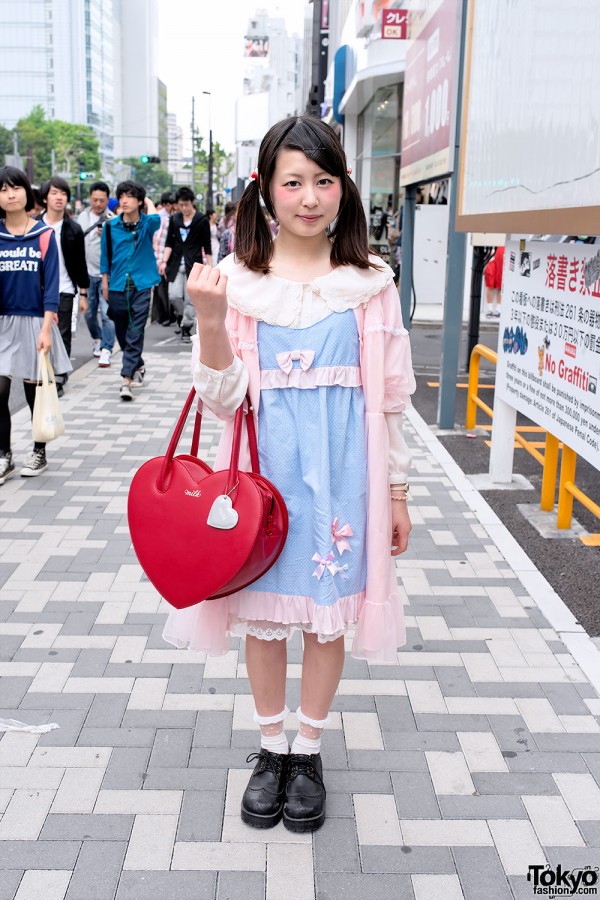Kinji Sheer Coat, Nile Perch Dress & Milk Heart Bag in Harajuku
