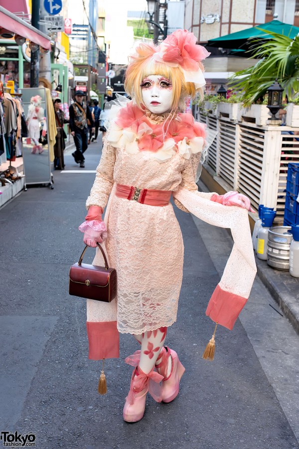 Japanese Shironuri Artist Minori's Lace Dress in Harajuku