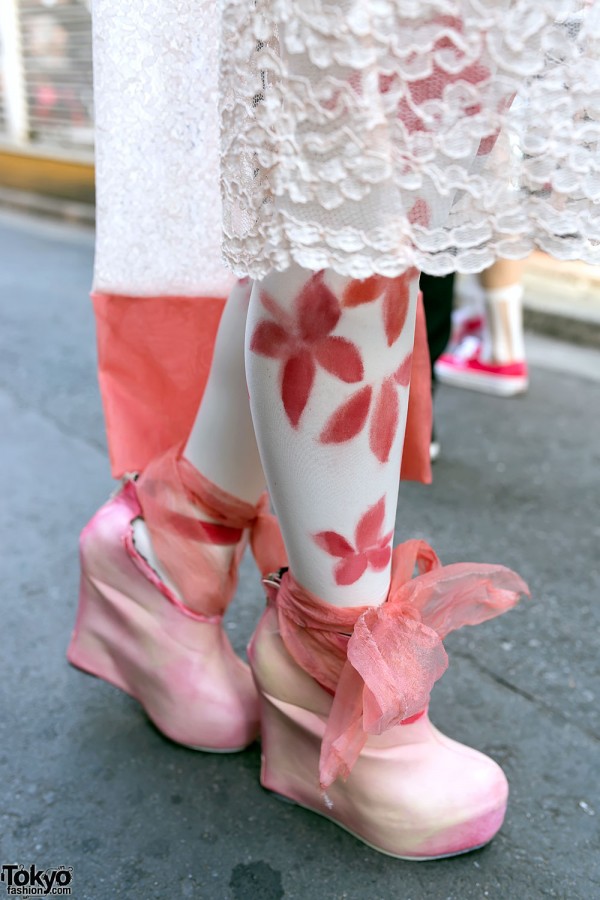 Hand Painted Pink Wedge Heels