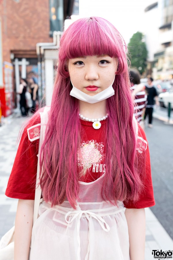 Pink Hair, Sheer Dress, Rocking Horse Shoes & Fishnets in Harajuku