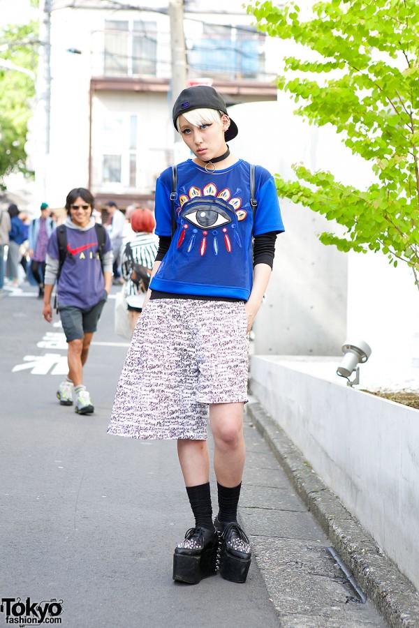 KTZ Eye Shirt, Monomania Shorts & Spike Platforms in Harajuku