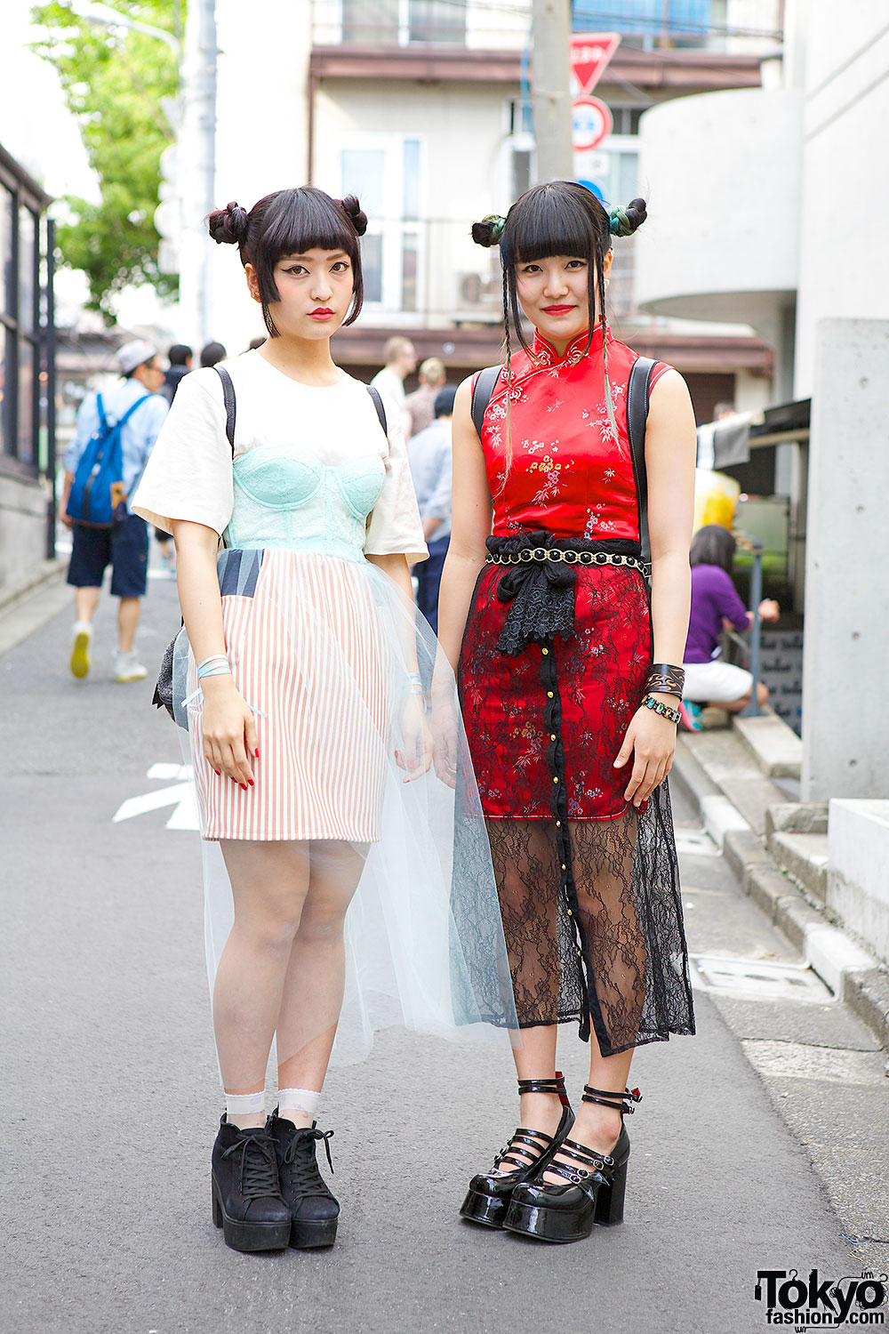 Harajuku Girls w/ Twin Buns, Sheer Skirts, Cheongsam & Platforms ...