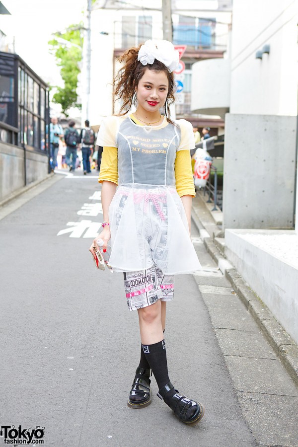 Sheer Dress Over Punk Cake Top & Dr. Martens Sandals in Harajuku