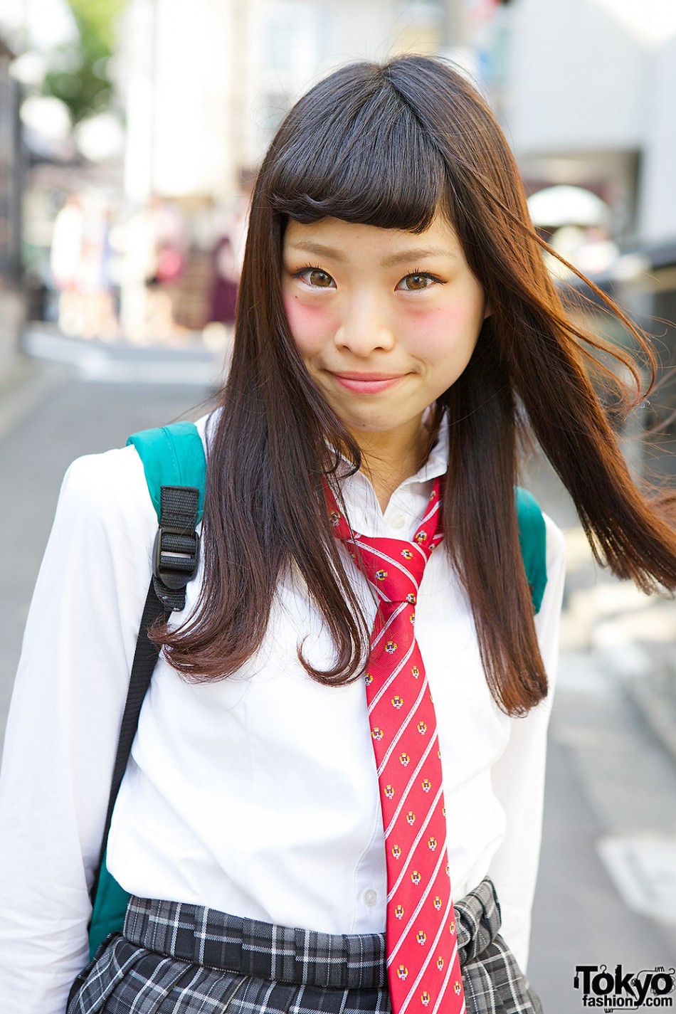 Cute Japanese School Uniform w/ Plaid Skirt, Red Tie & Loafers Tokyo