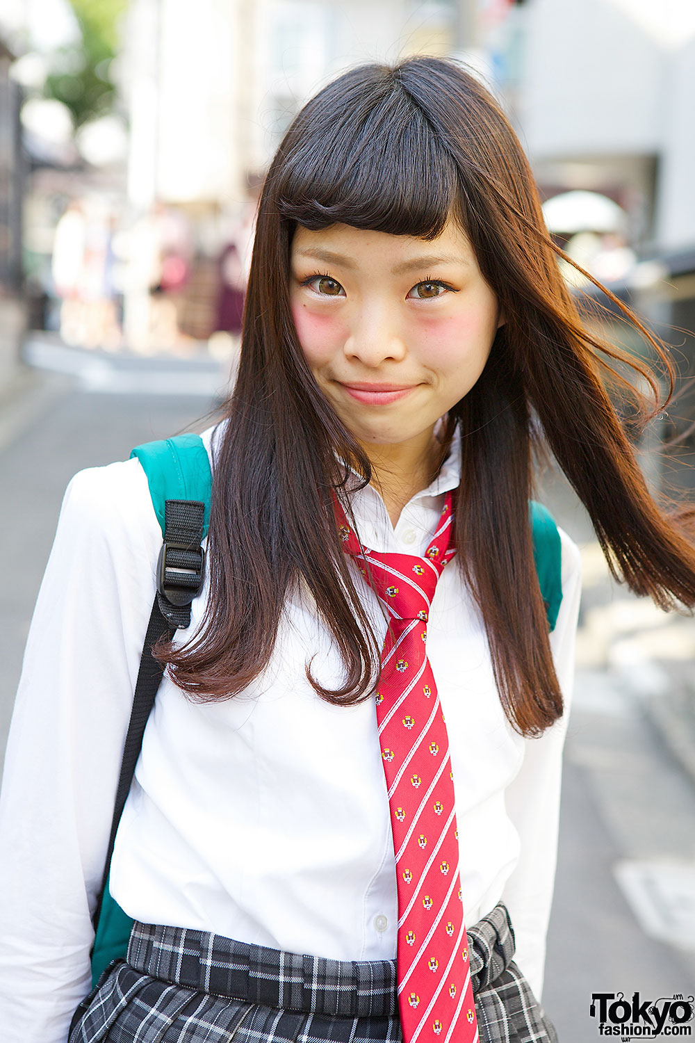 Cute Japanese School Uniform W Plaid Skirt Red Tie Loafers Tokyo   TK 2014 05 31 003 002 Harajuku 