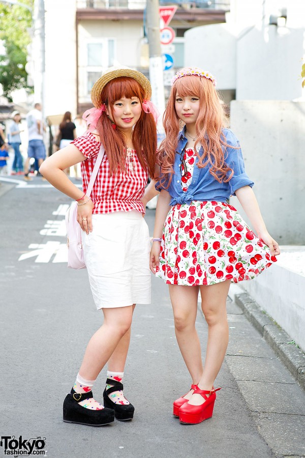 Harajuku Cute Styles w/ Gingham, Cherry Print, Strawberries & Flowers