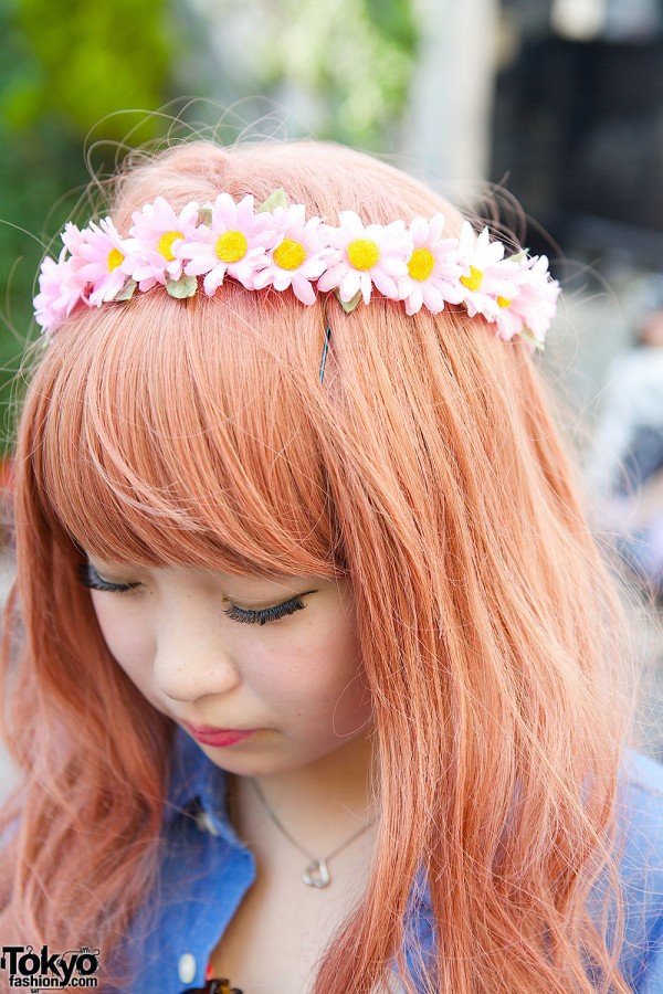 Pink Hair with Flower Crown
