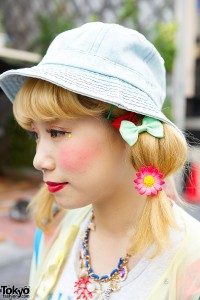 Flower Hair Ties & Denim Hat