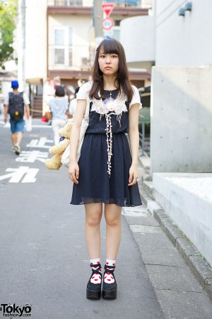 H&M Dress w/ Crochet Collar, Teddy Bear & Tokyo Bopper in Harajuku ...