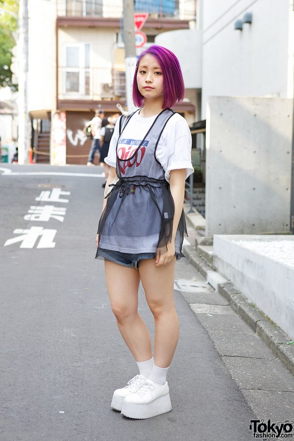 Purple Hair w/ Bubbles Harajuku Sheer Top & i Tokyo Me Platforms
