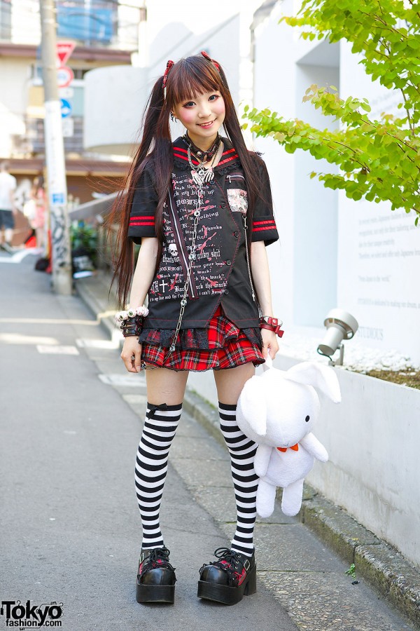 h.NAOTO Gothic Harajuku Style w/ Twin Tails, Striped Socks & Bunny
