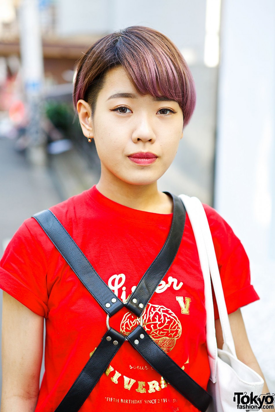 Short Purple Hair, Leather Harness & Emoda Platform Loafers in Harajuku ...