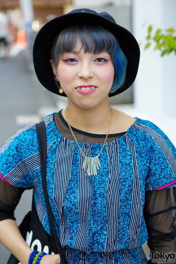 Blue Hair & Hat in Harajuku