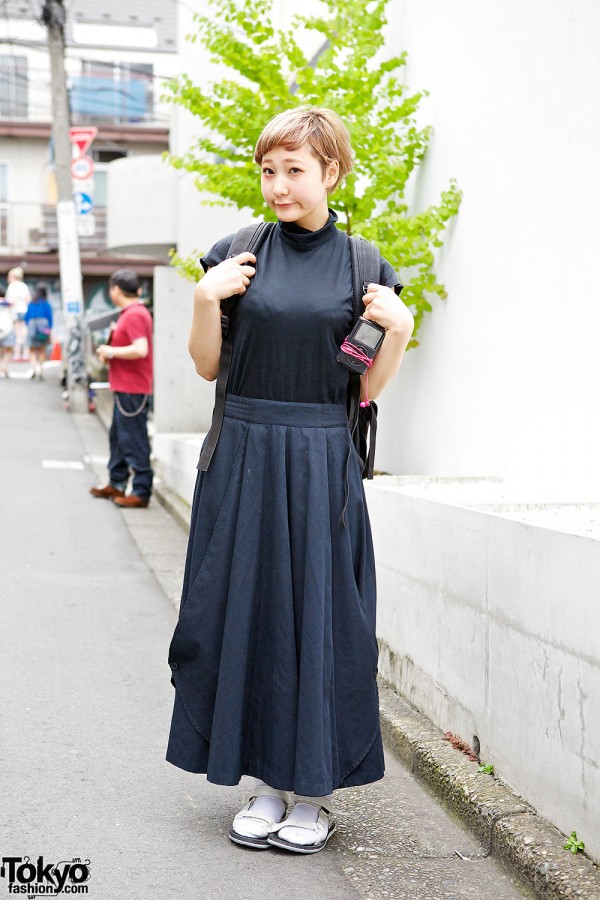 Harajuku Girl in All Black w/ Kenzo, Resale Fashion & Teva Sandals