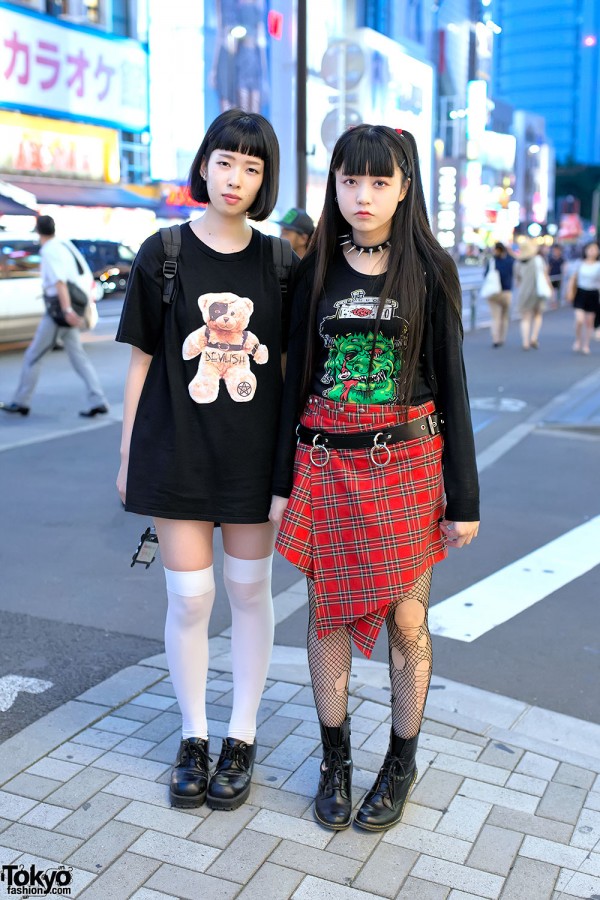 Rock Style Harajuku Girls w/ Devilish Tee, Winged Backpack & Hysteric Glamour