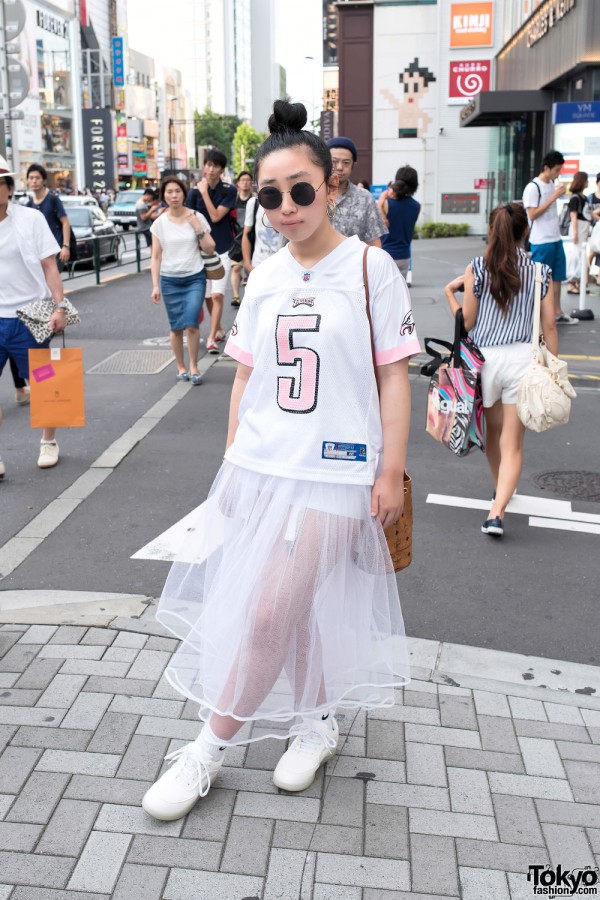Funktique Sports Jersey, Bubbles Sheer Skirt & Blinking Shoes in Harajuku