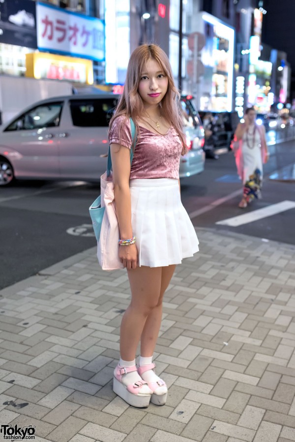 Fig & Viper Top, American Apparel Skirt & Pink Platform Sandals in Harajuku