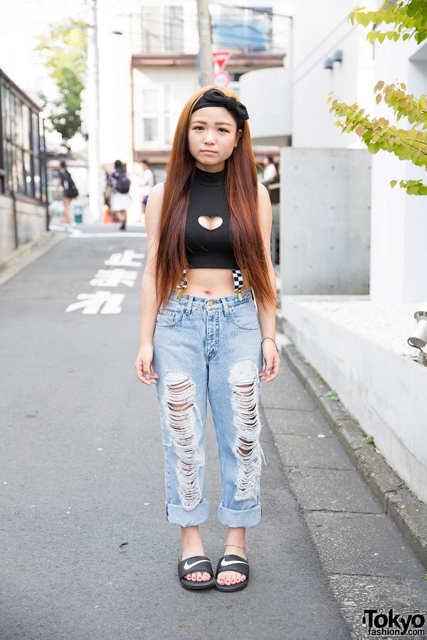 Fig & Viper Heart Cutout Crop Top & Ripped Jeans in Harajuku