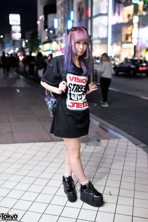Vision Street Wear x Jouetie Top, Pink-Purple Hair & Dinosaur Backpack in Harajuku