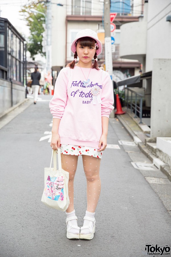 Harajuku Girl in Cute Pink & Cherry Print w/ Yum Yums & Nile Perch