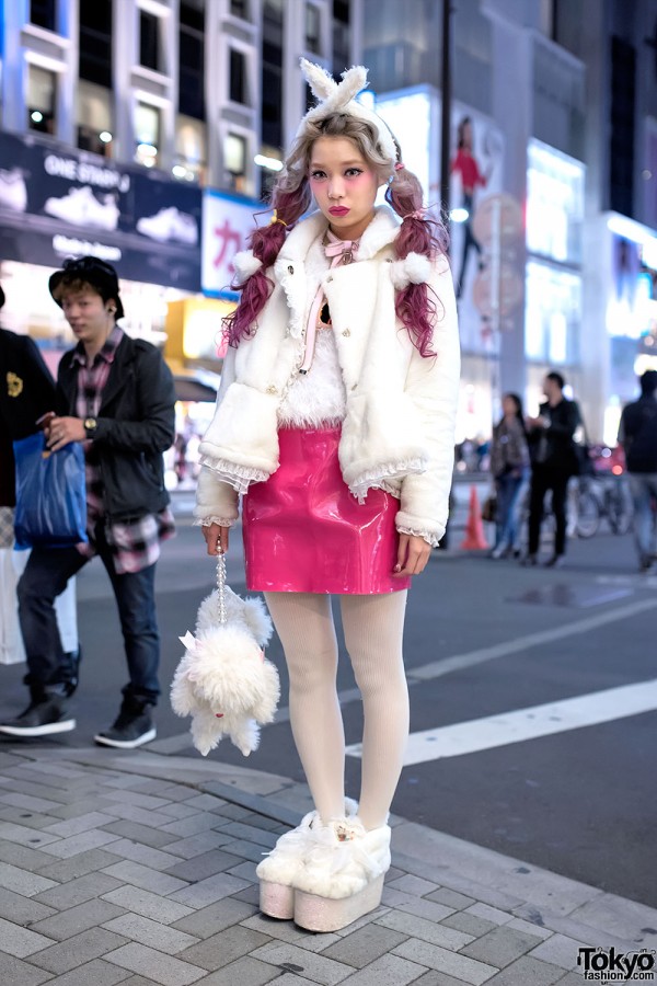 Swankiss Producer’s Pink Twin Tails, Furry Jacket, Vinyl Skirt & Poodle ...