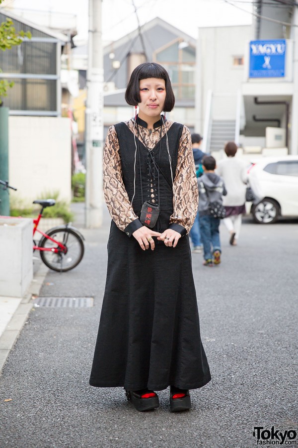 Harajuku Girl w/ Piercings, Kinji Maxi Dress, Snakeskin & Tokyo Bopper