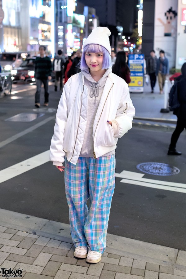 Ezaki Nanaho in Harajuku w/ Pretty Lavender Hair & Nadia Bomber
