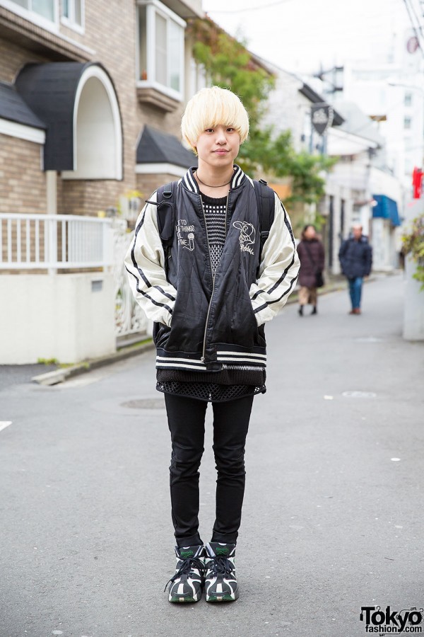 Blonde Harajuku Guy w/ Sukajan Jacket, Sweater, Skinny Pants & Sneakers