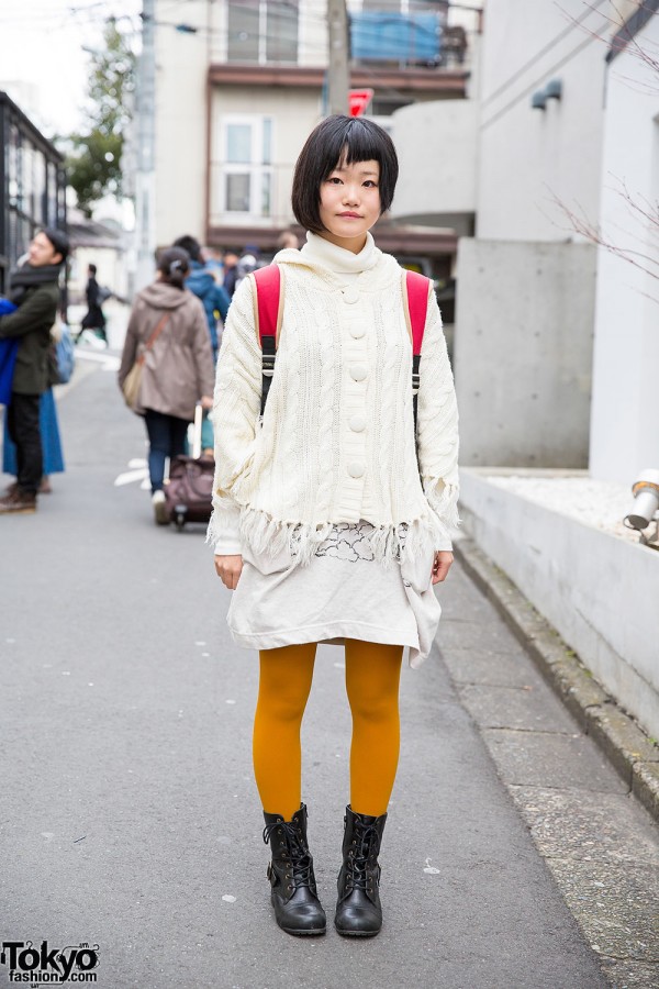 ScoLar Backpack & Top w/ Fringe Sweater & Lace-up Boots in Harajuku