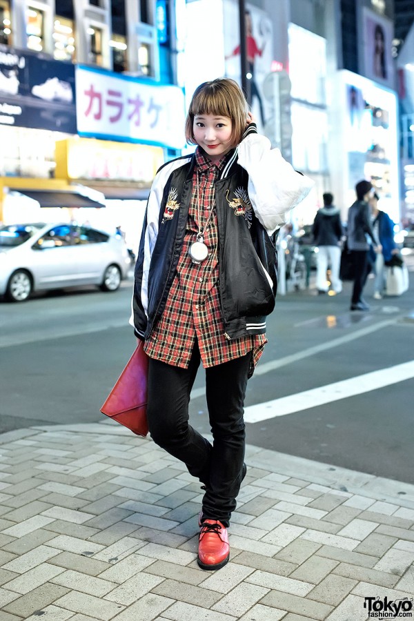 Nari Saito in Harajuku w/ Resale Sukajan Jacket, Clutch & Red Shoes