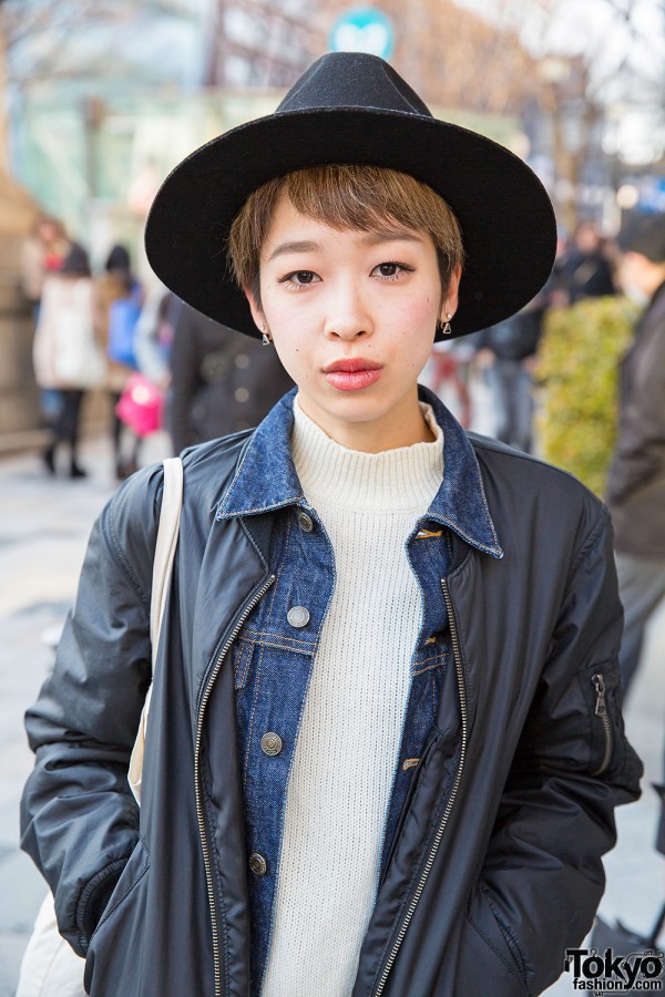 Harajuku Girl in Layered Jackets w/ Hat, Snidel Shoes & Moussy Jeans