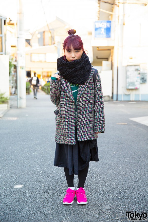 Magenta Hair, Mary Quant Jacket, Comme des Garcons & Nike Sneakers in Harajuku
