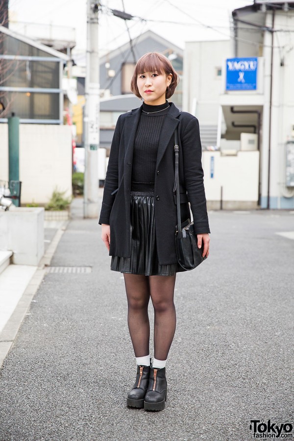 Pastel-Haired Harajuku Girl in WEGO Blazer, Pleather Skirt & H&M Ankle Boots