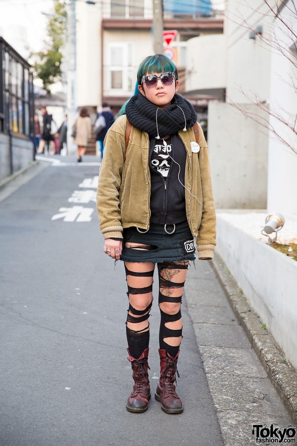 DIY Outfit w/ Torn Tights, Dr. Martens Boots, Vortex Sunglasses & Good Rockin Accessories