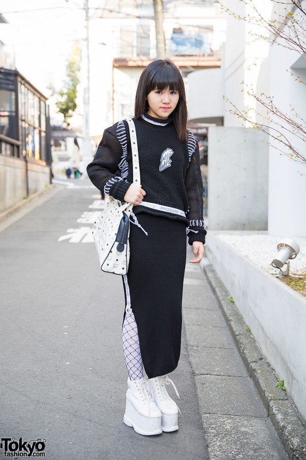 M.Y.O.B NYC Mesh Sweatshirt & Maxi Skirt w/ MCM Bag & Platforms in Harajuku