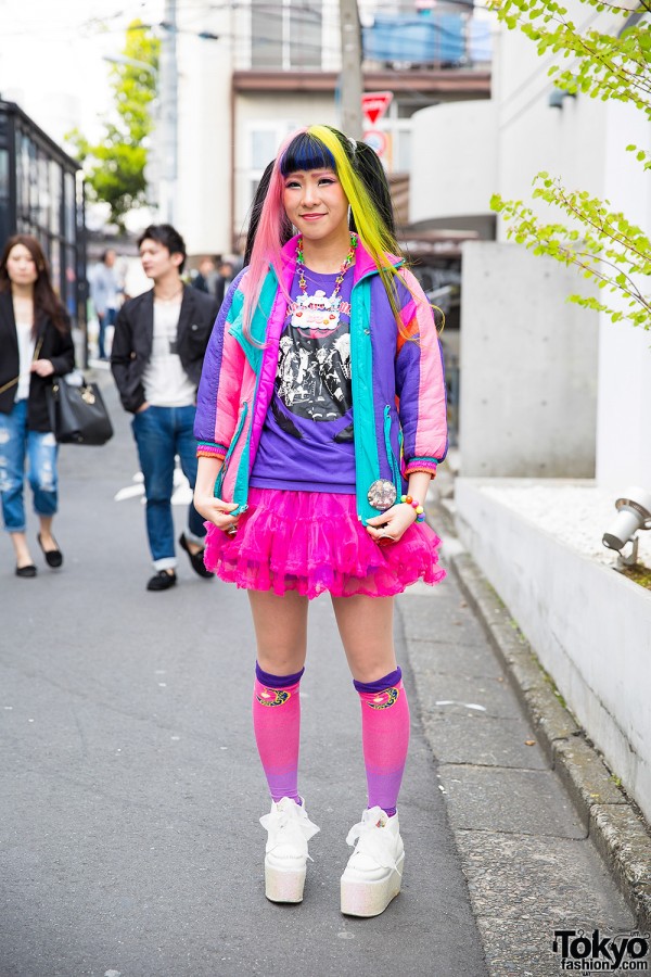 Rainbow Hair w/ Spank!, Listen Flavor, Cinnamoroll & Swankiss Platforms in Harajuku