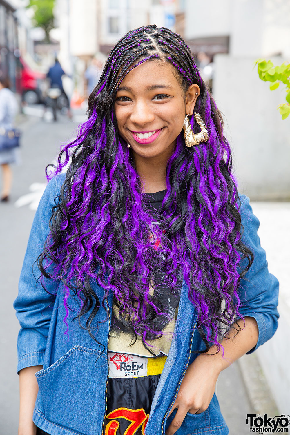 Purple Braids Hairstyle in Harajuku.