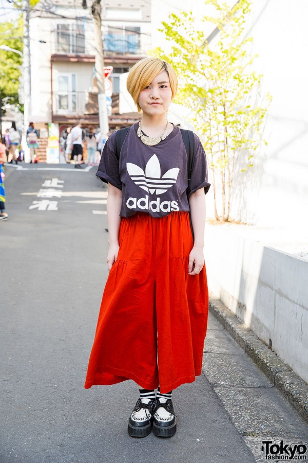 Harajuku Girl in Ne-Net Culottes, Adidas T-Shirt & Creepers