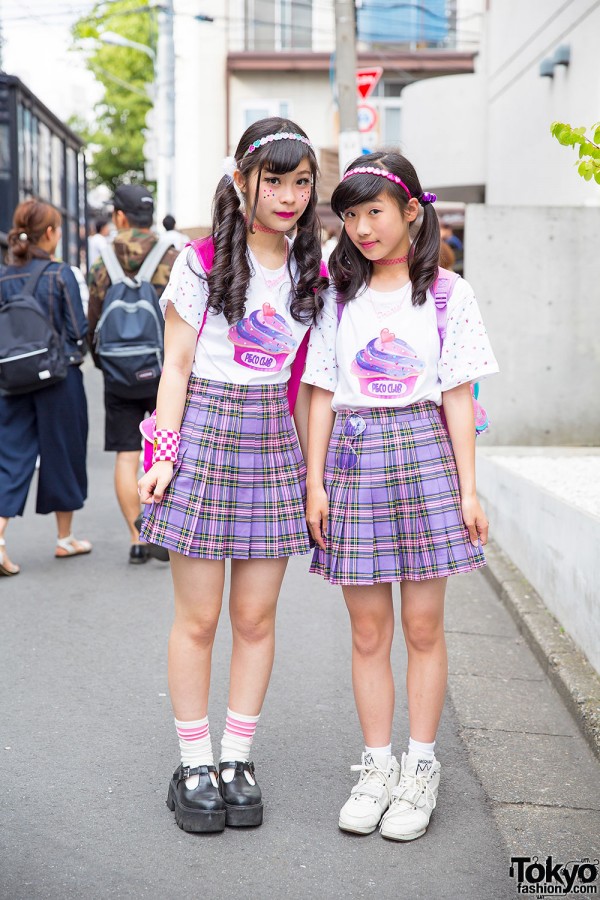 Peco Club Girls in Harajuku w/ Matching Bubbles Plaid Skirts